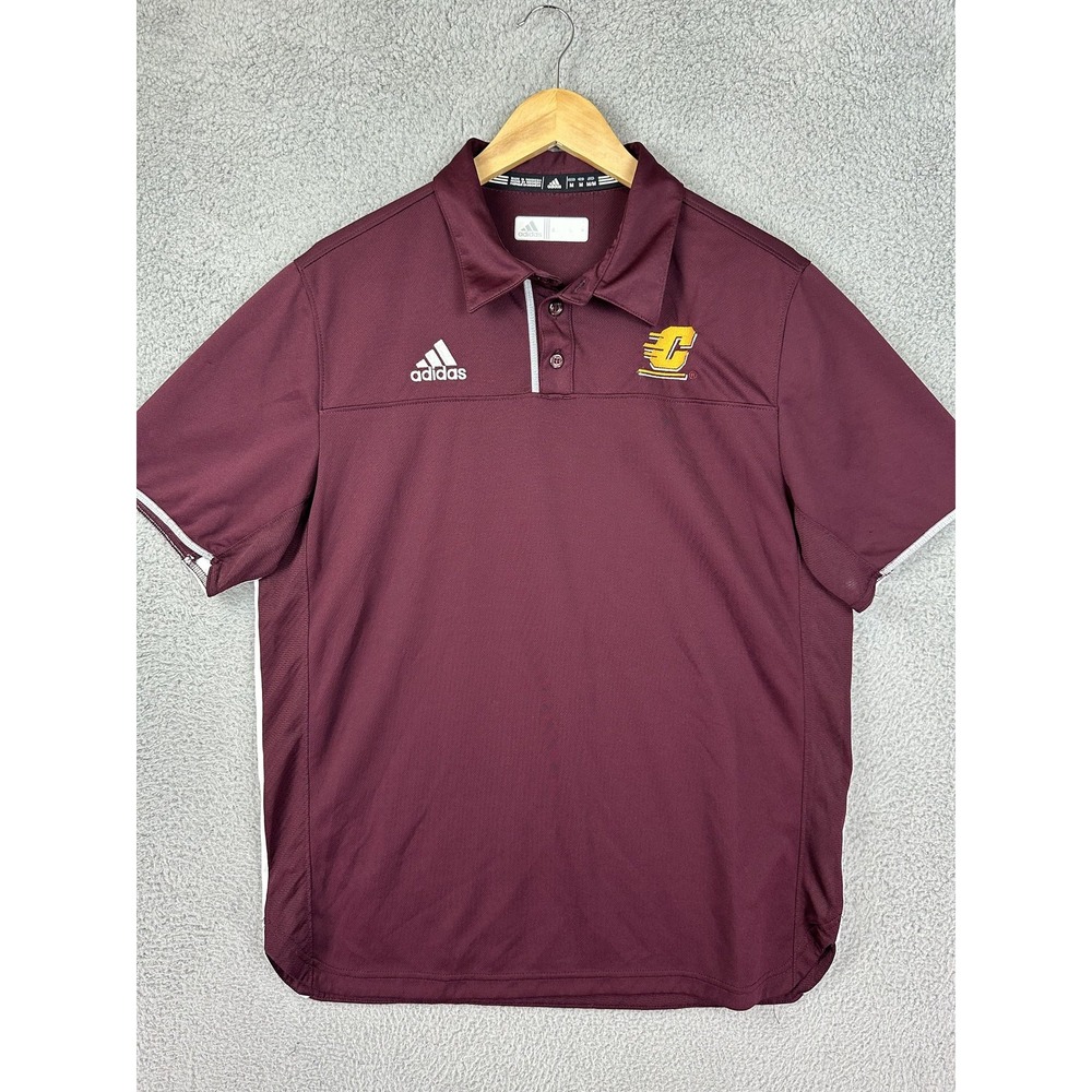 Central Michigan Chippewas Shirt Mens Medium Maroon White NCAA Polo Adidas Mens